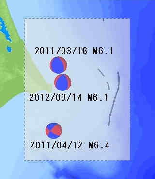 図１　対象地域で起きた主な地震 