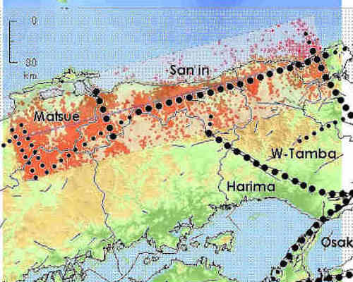 図３ 地殻ブロック境界(一部)と地震