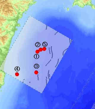図１　対象地域で起きた主な地震 
